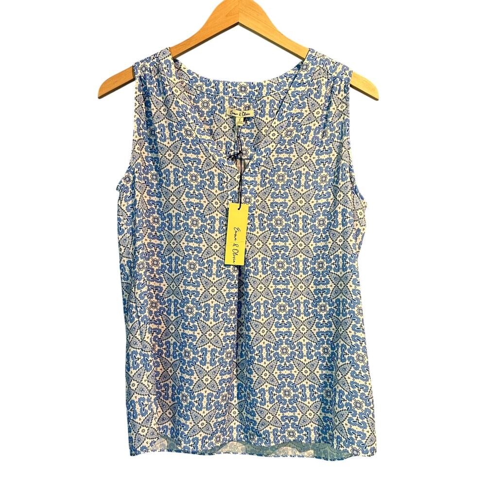 NWT Emma & Olivia Size Small Sleeveless Blouse Office Print Boho Coastal